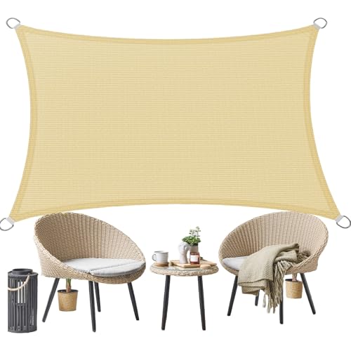 Sonnensegel Schattiernetz 110 x 150 cm Rechteckig 95% Uv-Schutz Windschutz HDPE Atmungsaktiv Sonnenschutz Segel Terrasse mit Kordel für Garten Terrasse Außenbereich(Anpassbar), Creme Farben von SUNLIMEI