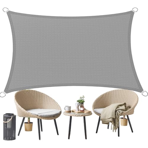 Sonnensegel Schattiernetz 125 x 125 cm Rechteckig 95% Uv-Schutz Windschutz HDPE Atmungsaktiv Sonnenschutz Segel Terrasse mit Kordel für Garten Terrasse Außenbereich(Anpassbar), Hellgrau von SUNLIMEI