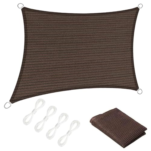 Sonnensegel inkl Befestigungsseile 1 x 1.6 m Rechteckig 95% Uv-Schutz Windschutz HDPE Atmungsaktiv Sonnenschutz Segel Terrasse mit Kordel für Garten Terrasse Außenbereich(Anpassbar), Braun von SUNLIMEI