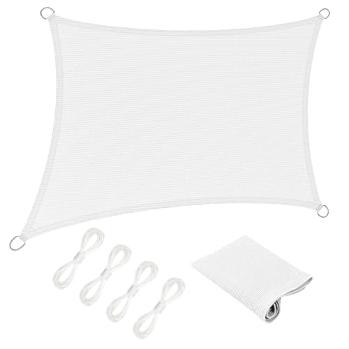 Sonnensegel inkl Befestigungsseile 1.2 x 3.4 m Rechteckig 95% Uv-Schutz Windschutz HDPE Atmungsaktiv Sonnenschutz Segel Terrasse mit Kordel für Garten Terrasse Außenbereich(Anpassbar), Weiß von SUNLIMEI