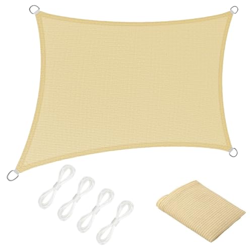 Sonnensegel inkl Befestigungsseile 1.7 x 2.6 m Rechteckig 95% Uv-Schutz Windschutz HDPE Atmungsaktiv Sonnenschutz Segel Terrasse mit Kordel für Garten Terrasse Außenbereich(Anpassbar), Creme Farben von SUNLIMEI