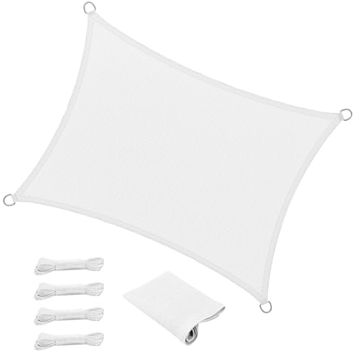 Sonnensegel inkl Befestigungsseile 160 x 240 cm Rechteckig 95% Uv-Schutz Windschutz HDPE Atmungsaktiv Sonnenschutz Schattennetz mit Kordel für Terrasse Garten Außenbereich(Anpassbar), Weiß von SUNLIMEI