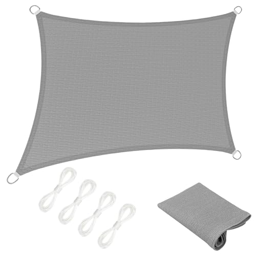 Sonnensegel inkl Befestigungsseile 2 x 3.2 m Rechteckig 95% Uv-Schutz Windschutz HDPE Atmungsaktiv Sonnenschutz Segel Terrasse mit Kordel für Garten Terrasse Außenbereich(Anpassbar), Hellgrau von SUNLIMEI