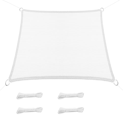 Sonnensegel inkl Befestigungsseile 270 x 325 cm Rechteckig 95% Uv-Schutz Windschutz HDPE Atmungsaktiv Sonnenschutz Beschattungsnetz mit Kordel für Garten Terrasse Außenbereich(Anpassbar), Weiß von SUNLIMEI