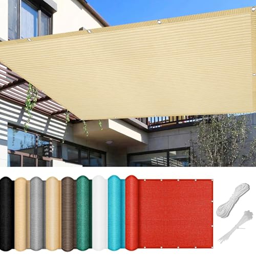 Sonnensegel inkl Befestigungsseile 280 x 750 cm Rechteckig Garden Schattiernetz Uv-Schutz 98% Reißfest Ohne Bohren inkl Befestigungsseile für Camping Schwimmbad Zwinger, Creme Farben von SUNLIMEI