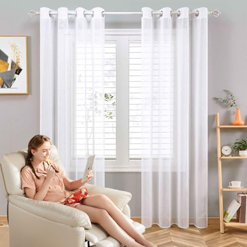 Voile Gardinen Vorhang 110 x 240 cm Polyester, mit Ösen Transparente Gardine aus Voile Modern Und Langlebig, Größe Und Farbe Wählbar für Hochzeit Fenster Wohnzimmer, Weiß Voile Gardinen Vorhang 110 x 240 cm Polyester, mit Ösen Transparente Gardine aus Voile Modern Und Langlebig, Größe Und Farbe Wählbar für Hochzeit Fenster Wohnzimmer, Weiß von SUNLIMEI