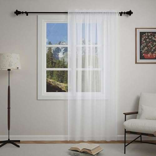 Voile Gardinen Vorhang 130 x 130 cm Polyester, mit Stangenhülse Fensterschal Lichtdurchlässig Modern Und Langlebig, Größe Und Farbe Wählbar für Hochzeit Fenster Wohnzimmer, Weiß von SUNLIMEI