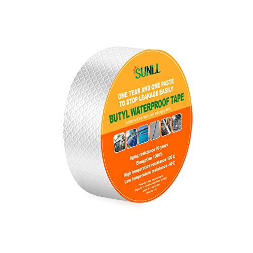 SUNLL Butyl Duct Tape 5cm Breite X 10m Länge, Wasserdichtes Butyl Dicht band, für RV Reparatur, Fenster, Bootsdichtung, Sonnenraum, Glasierte Fliesen, EPDM Gummi Dach Patching, Silber von SUNLL