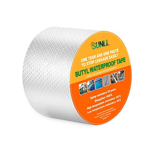 SUNLL Butyl dichtungs band 10cm Breite X 10m Länge, Lecksichere wasserdichte Butyl kanalstreifen für Wohnmobilreparatur, Boots dichtung, Glas, Sonnenraum, verglaste Fliesen, EPDM Dach Patching, Silber von SUNLL