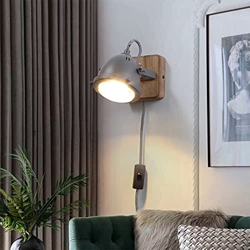 Moderne Grau GU10 Lese Wandleuchte mit Kabel Schalter - Vintage Drehbare Verstellbare LED Spotlight Wandlampe Halterung - Innen Nachtlicht Wandbeleuchtung Deko für Kinder Schlafzimmer Wohnzimmer von SUNLLOK