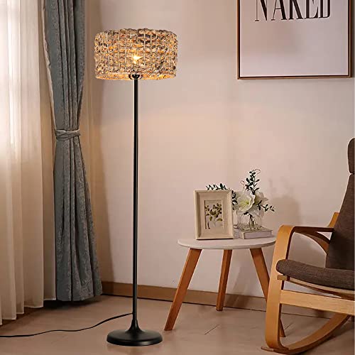 SUNLLOK Boho Rattan Stehlampe für Wohnzimmer, industrielle Bambus Lampenschirm Stehlampe mit Fußschalter, moderne schwarze geflochtene hohe Licht für Küche Insel Schlafzimmer Büro von SUNLLOK