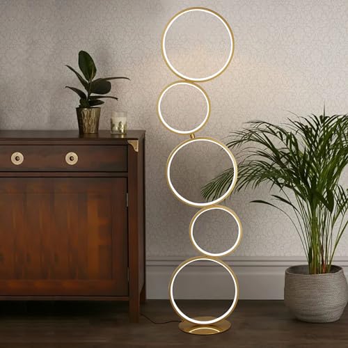 SUNLLOK Moderne 5 Ringe Gold Dimmbare LED Stehlampe für Wohnzimmer, Industrielle Kreis Stehlampe mit Schalter, Hoch Lese Schreibtisch Licht Dekoration für Küche Insel Schlafzimmer Büro Restaurant SUNLLOK Moderne 5 Ringe Gold Dimmbare LED Stehlampe für Wohnzimmer, Industrielle Kreis Stehlampe mit Schalter, Hoch Lese Schreibtisch Licht Dekoration für Küche Insel Schlafzimmer Büro Restaurant von SUNLLOK