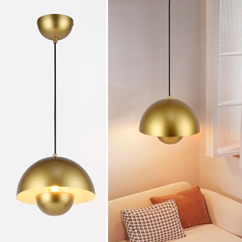 SUNLLOK Moderne Gold Pendelleuchte Esstisch – Verstellbare Metall Deckenleuchte Hängelampe – Industrielle Innen E27 Kronleuchter für Esszimmer Kücheninsel Schlafzimmer von SUNLLOK