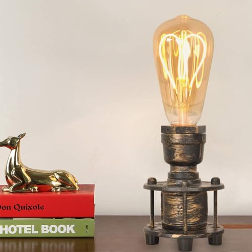 SUNLLOK Vintage Gold Tischlampe Steampunk Halter – Retro Industrial Kleine Nachtlicht Schreibtischlampe Sockel mit Stecker – Nachttischlampe Dekonachtlicht für Wohnzimmer Schlafzimmer von SUNLLOK