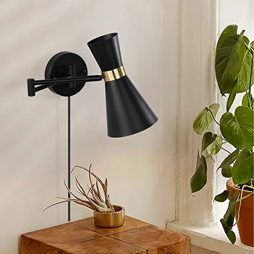 SUNLLOK Wandlampe Innen Deko Schlafzimmer Bett Landhaus mit Schalter und Stecker Bad Wandleuchte Industrial Schwarz Vintage Retro Wandleuchten Wohnzimmer Badezimmer Lampe wand Innen von SUNLLOK