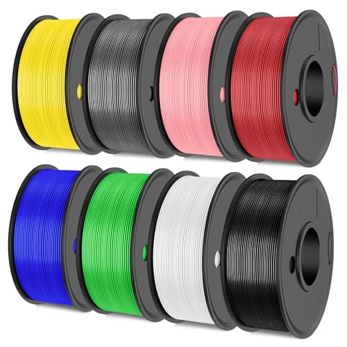 3D Drucker Filament Bündel Multicolor,SUNLU Meta 1.75mm, Ordentlich Gewickelt PLA 2kg, 8 Pack 0.25kg Spule, 8 Farben, Schwarz+Weiß+Grün+Blau+Rot+Hellrosa+Grau+Gelb von SUNLU