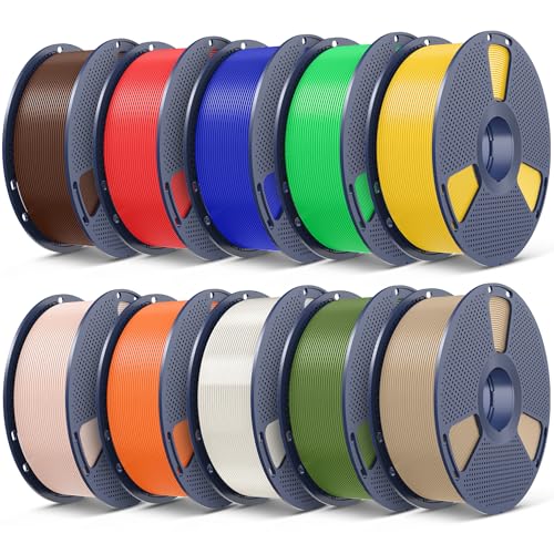 SUNLU 10KG 3D Drucker PLA Plus Filament Bundel Multicolor, PLA+ Filament 1.75mm, 1KG/Spule, 10 Pack, 9 Basis Farbtone+1 Transparente von SUNLU
