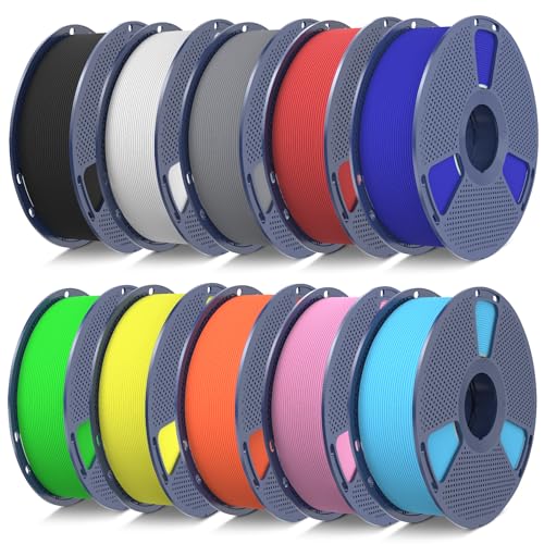 SUNLU 10KG Bündel Rapid PETG Filament, Hohe Geschwindigkeit 30-600mm/s 3D Drucker Filament 1.75mm ±0.02 mm, 10kg Reusable Spule, Schwarz+Weiß+Grau+Rot+Blau+Grün+Gelb+Orange+Rosa+Himmelblau von SUNLU