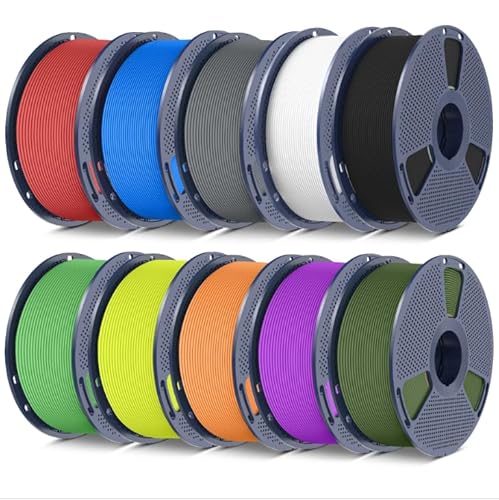SUNLU 10KG Matte PLA Filament 1.75mm Set, 3D Drucker Filament Matter, 1KG/Spule, Gesamt 10kg, Schwarz+Weiß+Grau+Rot+Blau+Grün+Fluoreszierendes Gelb+Orange+Violett+Olivgrün SUNLU 10KG Matte PLA Filament 1.75mm Set, 3D Drucker Filament Matter, 1KG/Spule, Gesamt 10kg, Schwarz+Weiß+Grau+Rot+Blau+Grün+Fluoreszierendes Gelb+Orange+Violett+Olivgrün von SUNLU