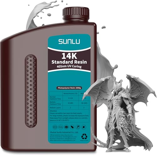 SUNLU 14K 3D Drucker Resin, Überlegene Präzision Textur Harz, Schnell Aushärtendes 405nm UV Harz, Glatte Matte Oberfläche, 3D Harz für Die Meisten LCD/DLP/SLA 3D Resin Drucker, 2000g.(Dunkel Grau) SUNLU 14K 3D Drucker Resin, Überlegene Präzision Textur Harz, Schnell Aushärtendes 405nm UV Harz, Glatte Matte Oberfläche, 3D Harz für Die Meisten LCD/DLP/SLA 3D Resin Drucker, 2000g.(Dunkel Grau) von SUNLU
