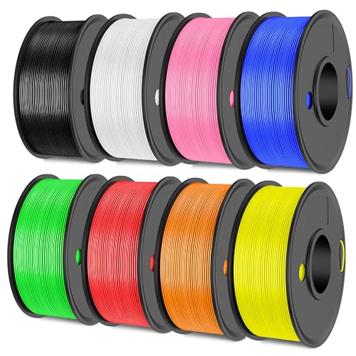 SUNLU 250g*8 PLA Filament Schnell Drucken 1.75 mm, Bündel 3D Drucker Filament, Maßgenauigkeit +/- 0.02 mm, 8 Rollen 0.25kg Spule PLA Filaments (Schwarz+weiß+grün+rot+orange+gelb+rosa+blau) von SUNLU