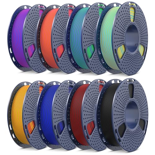 SUNLU 2KG Bündel Zweifarbiges Matte PLA Filament 1.75mm, Matte 3D Drucker Filament PLA mit 2 Farben Gradient, Einzeln verpackt, 0.25KG/Spule, 8 Spule (1 schwarz + 7 zweifarbig)​ von SUNLU