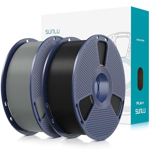 SUNLU PLA+ Filament 1.75mm 2KG, PLA Plus 3D Drucker Filament, Stärker belastbar, Neatly Wound,2 Spool 3D Druck PLA+ Filament, Maßgenauigkeit +/- 0.02mm, (Schwarz+Grau) von SUNLU