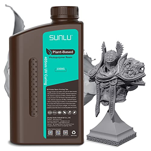 SUNLU 3D Drucker Plant Based Resin, 1KG 405nm UV Geruchsarm Eco Harz für 4K/8K LCD/DLP/SLA Resin 3D Drucker, Umweltfreundlich 3D Druck Harz, Geringe Schrumpfung, Schnell Härtend, Dunkel Grau 1000g von SUNLU