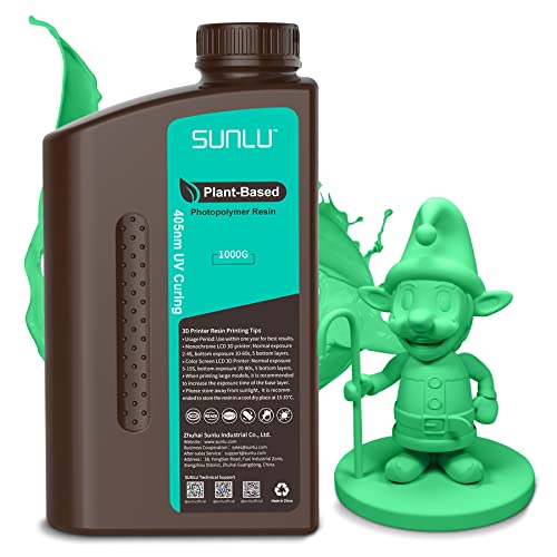 SUNLU 3D Drucker Plant Based Resin, 1KG 405nm UV Geruchsarm Eco Harz für 4K/8K LCD/DLP/SLA Resin 3D Drucker, Umweltfreundlich 3D Druck Harz, Geringe Schrumpfung, Schnell Härtend, Grün 1000g von SUNLU