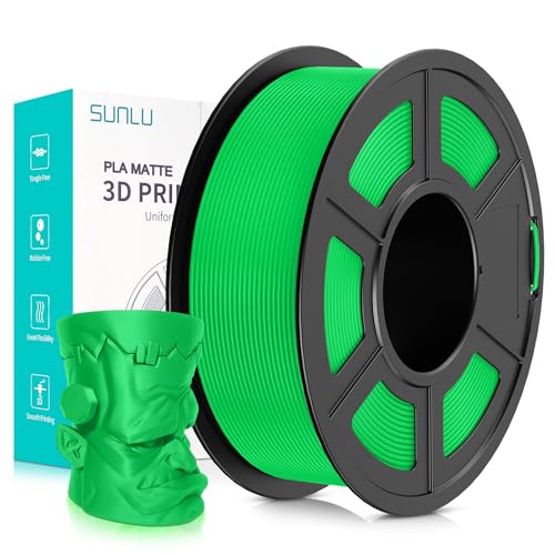 SUNLU 3D Printer Filament Matte PLA Filament, Neatly Wound Matte PLA Filament 1.75mm ± 0.02mm, Fit Most FDM 3D Printers, Good Vacuum Packaging 3D Printing Filament, 1kg Spool (2.2lbs), Matte Green von SUNLU