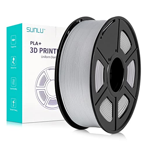 SUNLU PLA Plus 3D Drucker Filament, PLA+ Filament 1.75mm, sauber gewickeltes, robustes 3D Filament, kompatibel mit 3D FDM Druckern, Maßgenauigkeit +/- 0.02 mm, 1kgSpule(2.2Pfund), Silber von SUNLU