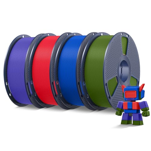 SUNLU 4KG Hohe Geschwindigkeit PLA Filament 1.75mm, 3D Drucker PLA Filament mit Hoher Fließfähigkeit, Entwickelt für Schnelles 3D Drucken, 1KG/Spule, 4 Spule (Blau+Rot+Olivgrün+Lavendelviolett) von SUNLU