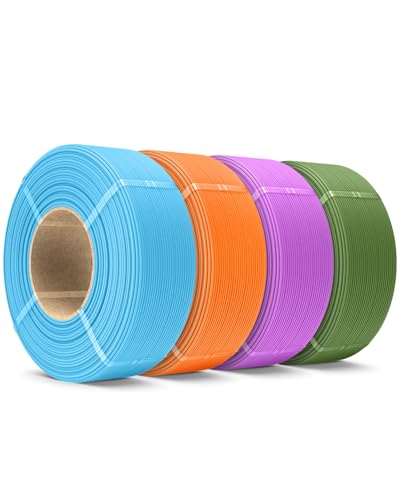 SUNLU PLA Matt Filament Refill 1.75mm 4KG, 3D Drucker Filament PLA Bündel, No-Spule Matte PLA Refill for Reusable Spulen Compatible with Bambu Lab Filament, Olivgrün/Hellblau/Lila/Orange 1KG/Rolle von SUNLU