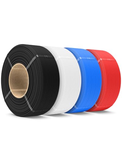 SUNLU PLA Matt Filament Refill 1.75mm 4KG, 3D Drucker Filament PLA Bündel, No-Spule Matte PLA Refill for Reusable Spulen Compatible with Bambu Lab Filament, Schwarz/Weiß/Blau/Rot 1KG/Rolle von SUNLU