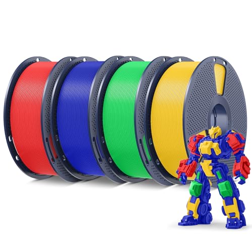 SUNLU 4KG PLA+ Filament, PLA Plus 3D Drucker Filament 1.75mm ±0.02mm, Bessere Zähigkeit, 1kg per Spool, 4 Packs, Rot+Blau+Grün+Kanariengelb von SUNLU