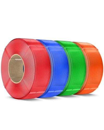 SUNLU PLA+ Filament Refill 1.75mm 4KG, PLA Plus 3D Drucker Filament Bündel, No-Spule Filament PLA Refill for Reusable Spulen Compatible Bambu Lab Drucker, Transparent Rot/Blau/Orange/Grün 1KG/Rolle von SUNLU