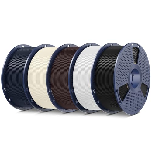 SUNLU 5KG PLA Plus 3D Druckerfilament, PLA+ Filament 1.75mm, Robustes 3D Filament, 1kg Spule, insgesamt 5kg, Schwarz+Geröstetes Kastanien Schwarz+Mitternachts Schwarz+Weiß+Knochenweiß von SUNLU