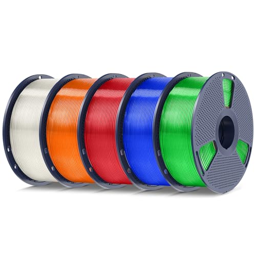 SUNLU 5KG PLA Plus 3D Druckerfilament, PLA+ Filament 1.75mm, Robustes 3D Filament, 1kg Spule, insgesamt 5kg, Transparent+Transparency(Rot+Blau+Grün+Gelb) von SUNLU