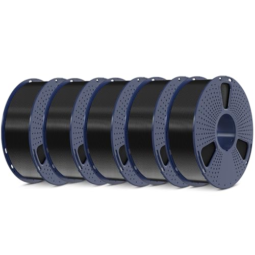 SUNLU 5KG PLA Plus 3D Druckerfilament, PLA+ Filament 1.75mm, Robustes 3D Filament, Kompatibel mit 3D Druckern, 1kg Spule (2.2 Pfund), insgesamt 5kg, PLA+ Schwarz von SUNLU