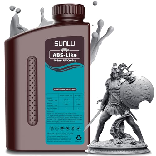 SUNLU ABS-Like 3D Drucker Resin 1KG, 405nm UV-härtendes Standard Photopolymer Schnellharz für den LCD/DLP/SLA 3D Printing, Nicht-spröde & Hohe Präzision, Dunkelgrau 1000G von SUNLU