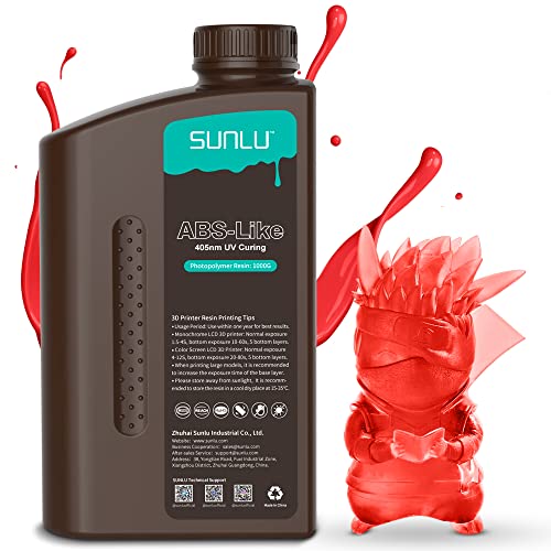 SUNLU ABS-Like 3D Drucker Resin 1KG, 405nm UV-härtendes Standard Photopolymer Schnellharz für den LCD/DLP/SLA 3D Printing, Nicht-spröde & Hohe Präzision, Transparent rot 1000G von SUNLU