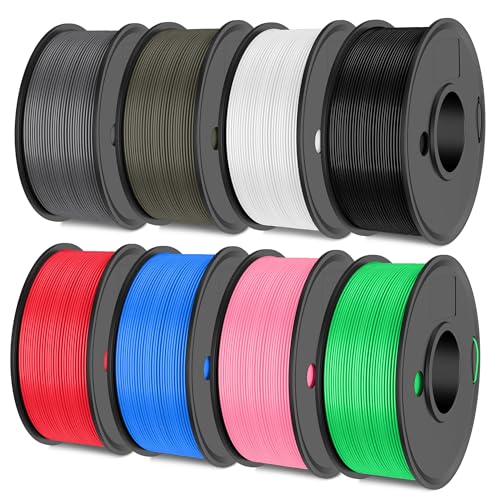 SUNLU Matt PLA Filament Bundle Mehrfarbig, 250g PLA 3D Drucker Filament 1.75mm, 0.25kg/Spule,8 Packung Insgesamt 2KG, Matter Oberfläche, Schwarz+Weiß+Grau+Blau+Grün+Rosa+Rot+Lehm von SUNLU