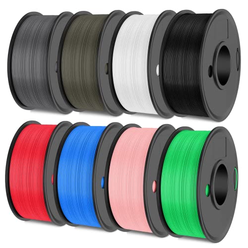 SUNLU Matt PLA Filament Bundle Mehrfarbig, 250g PLA 3D Drucker Filament 1.75mm, 0.25kg/Spule,8 Packung Insgesamt 2KG, Matter Oberfläche, Schwarz+Weiß+Grau+Blau+Grün+Rosa+Rot+Lehm von SUNLU