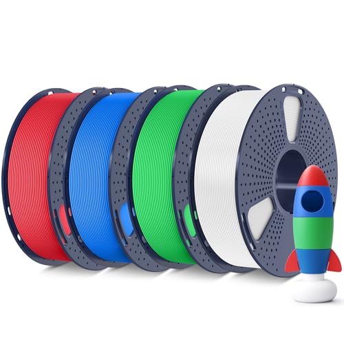 SUNLU 4KG Matte PLA Filament 1.75mm Set, 3D Drucker Filament mit Matter Oberfläche, Neatly Wound PLA Filament, Einfach zu Bedienen, 1KG/Spule, 4-Pack, Weiß+Grün+Blau+Rot SUNLU 4KG Matte PLA Filament 1.75mm Set, 3D Drucker Filament mit Matter Oberfläche, Neatly Wound PLA Filament, Einfach zu Bedienen, 1KG/Spule, 4-Pack, Weiß+Grün+Blau+Rot von SUNLU