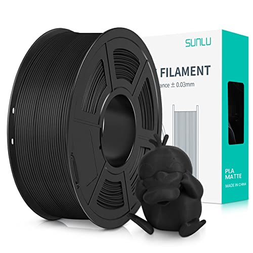 SUNLU Matte PLA Filament 1.75mm Schwarz, 3D Drucker Filament mit matter Oberfläche, Neatly Wound Filament, einfach zu bedienen, 1kg(2.2lbs) Spule PLA Filament für FDM 3D Drucker, Schwarz von SUNLU