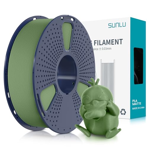 SUNLU Matte PLA Filament 1.75mm, 3D Drucker Filament mit Matter Oberfläche, Neatly Wound Filament, Einfach zu Bedienen, 1kg(2.2lbs) Spule PLA Filament für FDM 3D Drucker, Matte Olivgrün von SUNLU