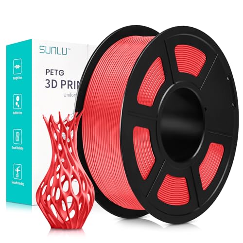 SUNLU PETG 3D Drucker Filament, sauber gewickelt, 1.75mm PETG 3D Filament, gute Schlagfestigkeit, PETG 3D Drucker Filament, Maßgenauigkeit +/- 0.02mm, 1kg Spule (2.2lbs), 320Meter, Kirschrot von SUNLU