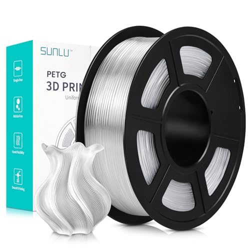 SUNLU PETG 3D Drucker Filament, sauber gewickelt, 1.75mm PETG 3D Filament, gute Schlagfestigkeit, PETG 3D Drucker Filament, Maßgenauigkeit +/- 0.02mm, 1kg Spule (2.2lbs), 320Meter, Transparent von SUNLU
