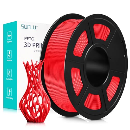 SUNLU PETG 3D Drucker Filament, sauber gewickelt, 1.75mm PETG 3D Filament, gute Schlagfestigkeit, PETG 3D Drucker Filament, Maßgenauigkeit +/- 0.02mm, 1kg Spule (2.2lbs), 320Meter, Rot von SUNLU