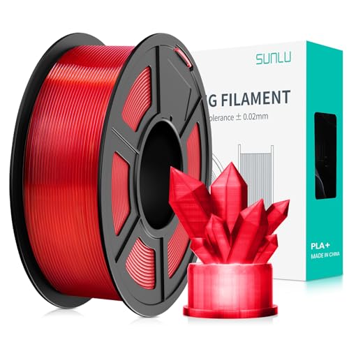 SUNLU PLA+ Filament 1.75mm, PLA Plus 3D Drucker Filament, Stärker belastbar, Neatly Wound, 1KG 3D Druck PLA+ Filament, Maßgenauigkeit +/- 0.02mm, Transparent rot von SUNLU